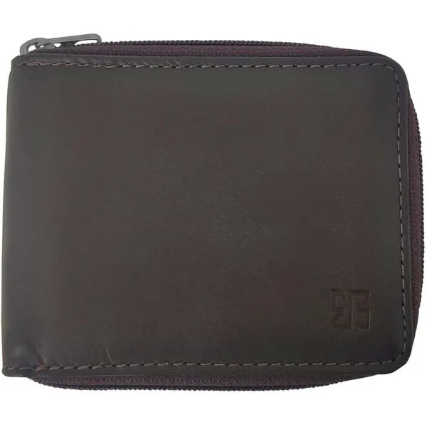 Carteira com Zíper Masculina de Couro Marrom Porta Cartão Veneza Briolly Documentos