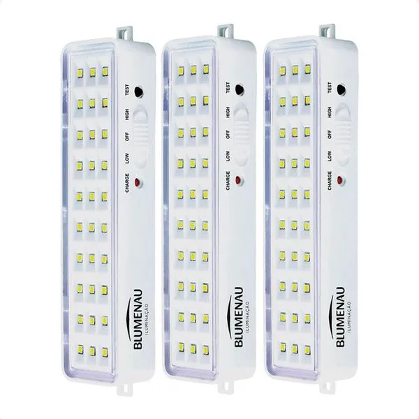 Kit 3 Luminárias De Emergência Blumenau 30 Leds Recarregável Bivolt