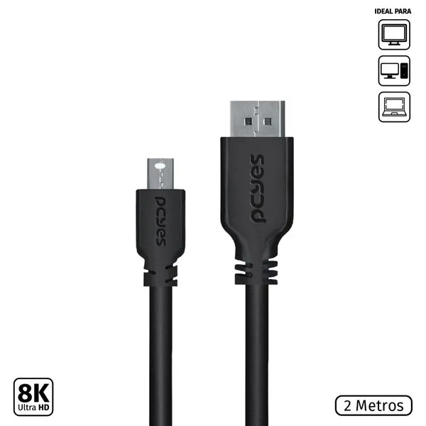 Cabo Mini Displayport Macho para Displayport Macho V.1.2 28AWG Puro Cobre 2 Metros - PMDDPM-2