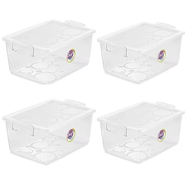Kit 4 Caixas Organizadora 4L com Travas e Alças Laterais Bel Ordene Escola Casa Closet
