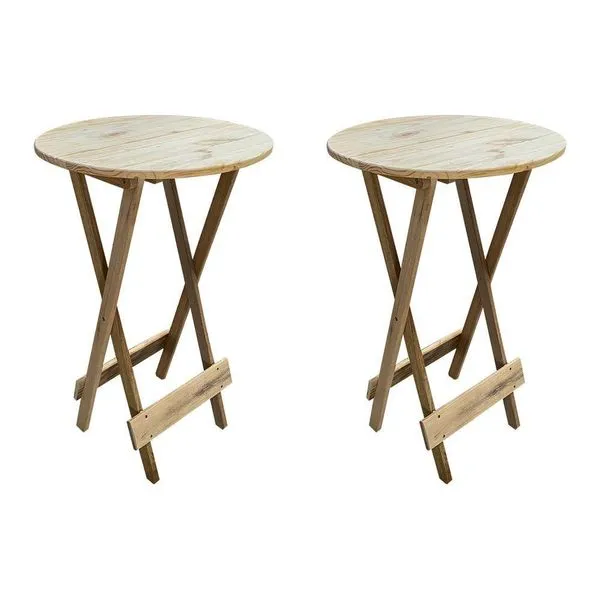 Kit 2 Conjuntos De Mesa Bistrô Dobravel Em Madeira Padrão - Sem Pintura / Crua - Marrom