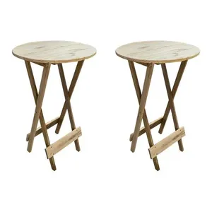 Kit 2 Conjuntos De Mesa Bistrô Dobravel Em Madeira Padrão - Sem Pintura / Crua - Marrom