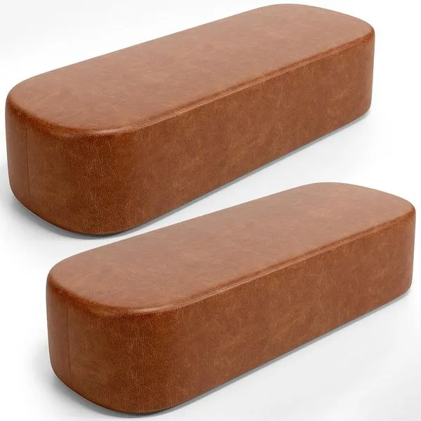 Kit 02 Puffs Decorativos Orgânico para Living Quarto 160cm Doha W01 Couríssimo Camel - Lyam Decor