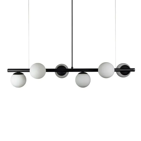 Lustre Pendente Figo Preto - 6 Globos Esfera De Vidro Branco