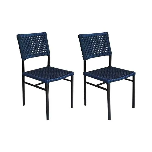 Kit 2 Cadeiras França Corda Náutica Base Em Alumínio Preto-azul Marinho - Cor: Azul