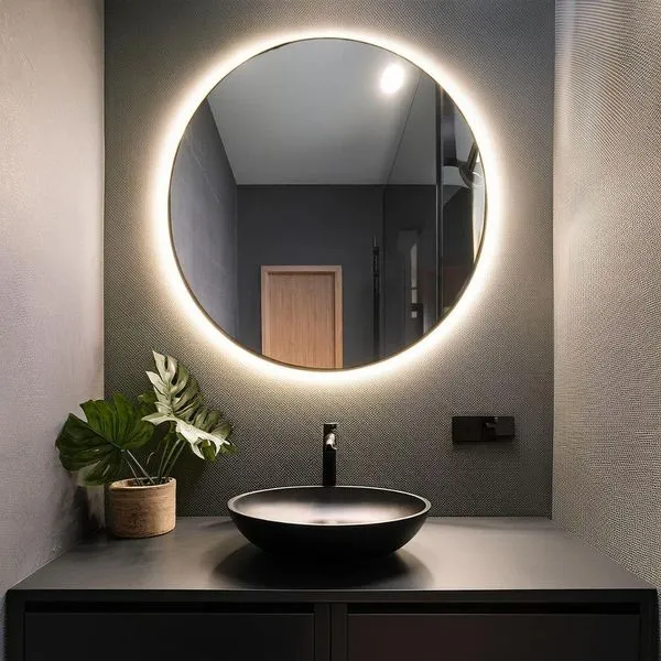 Espelho Redondo Com Iluminação Led Branco Frio - 6000k - 80x80 Cm