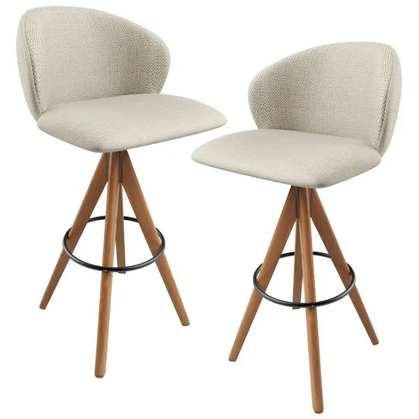 Kit 02 Banquetas Alta Bar Cozinha Sala de Jantar Bar Mia L02 Linho Champagne - Lyam Decor