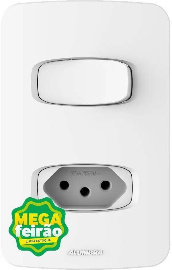 Interruptor Alumbra 4X2 Simples + Tomada Com Placa 20A 85048 NBR 5 Branco