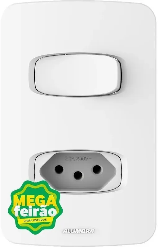 Interruptor Alumbra 4X2 Simples + Tomada Com Placa 20A 85048 NBR 5 Branco