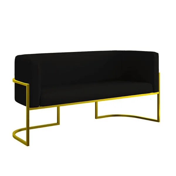 Sofá 2 Lugares Veludo com Base de Metal Dourada Recepção
