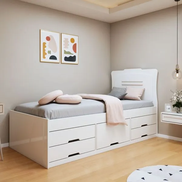 Cama Solteiro 5 Gavetas Júlia Conquista Moveis Branco