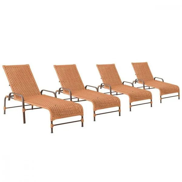 4 Espreguiçadeiras Reclinavel Catar Marrom Corda Nautica Terra Cota