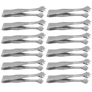 Kit 12 Pegadores de Carne 16cm Servir Churrascaria Aço Inox Pequeno Pinça Garra Buffet Restaurante
