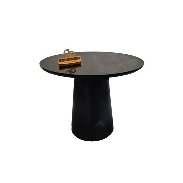 Mesa De Canto Cone Laqueado Com Tampo Vidro 60cm Preto 70cm