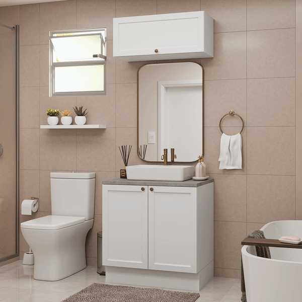 Conjunto Gabinete para Banheiro 80cm 3 Portas Branco Vik Madesa 02 Cor:Branco