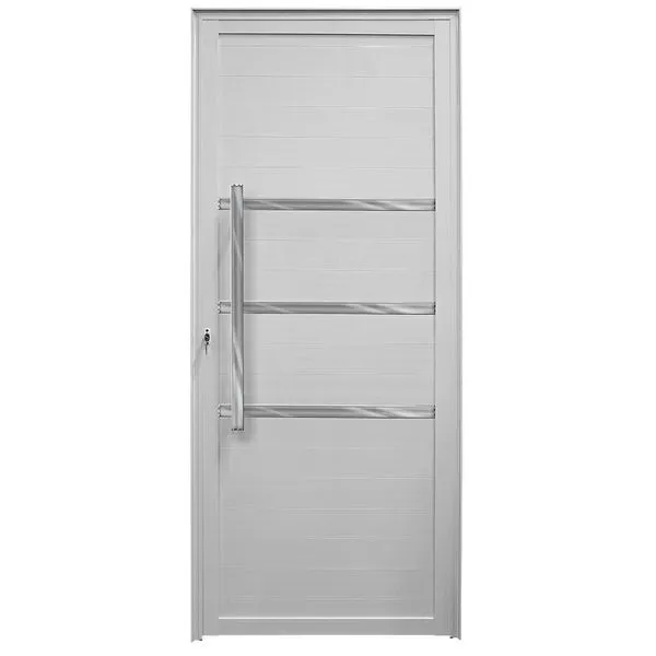 Porta de alumínio com friso lambril max Branco "D" 210x100 Porta de alumínio com friso lambril max Branco Direita 210x100