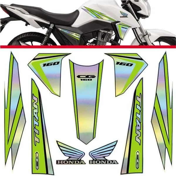 Kit Holográfico Para Moto Honda Cg Titan 160 Anos 2015 A 2017 Verde Verde