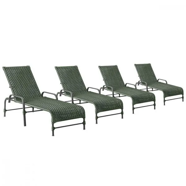 4 Espreguiçadeiras Reclinavel Catar Preto Corda Nautica Verde