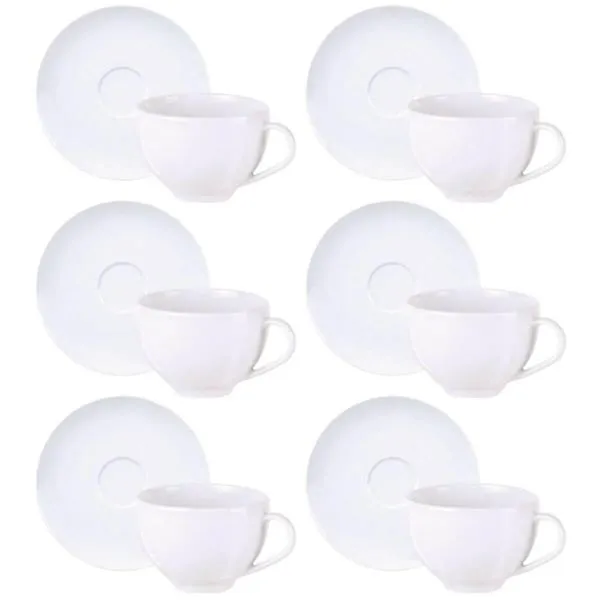 Kit 6 Xícaras com Pires Tramontina Maria Augusta Porcelana 250ml Chá Café Servir