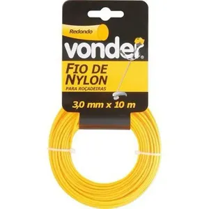 Fio de Nylon Redondo Para Roçadeira e Aparador de Grama Vonder Amarelo 3,0mm 10m