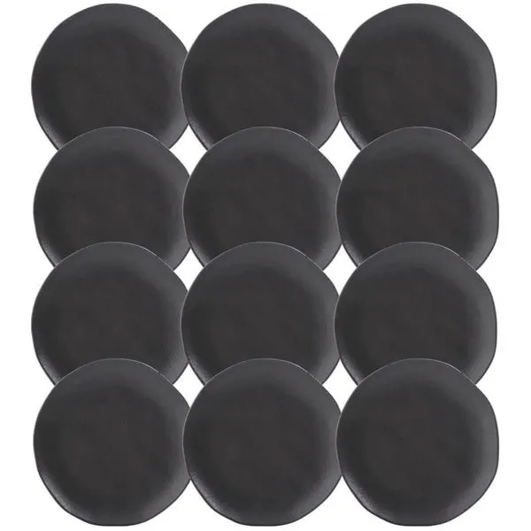 Kit 12 Pratos Orgânicos Preto 19cm Cerâmica Stoneware Comida Japonesa Sushi Sashimi