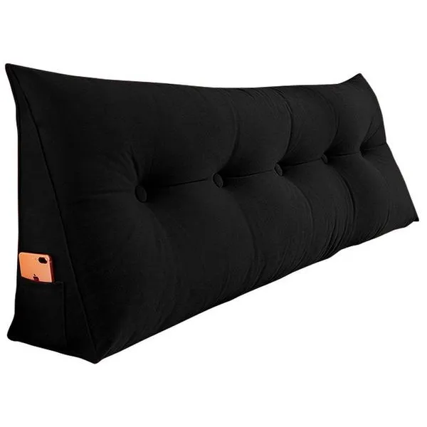 Almofada Para Cabeceira Encosto Apoio Lombar Spot 140cm Com Porta Celular Suede - Abmaza Cor Preto