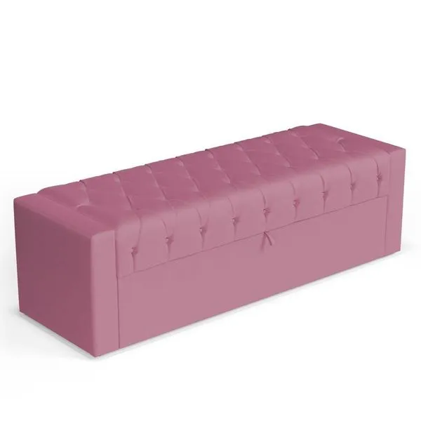 Calçadeira Báu Casal Padrão Atena 140cm Capitonê Suede Rosa - Abmaza