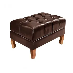Puff Dom Pedro Chesterfield Retangular Assento Espuma Corino Café Bella Decor