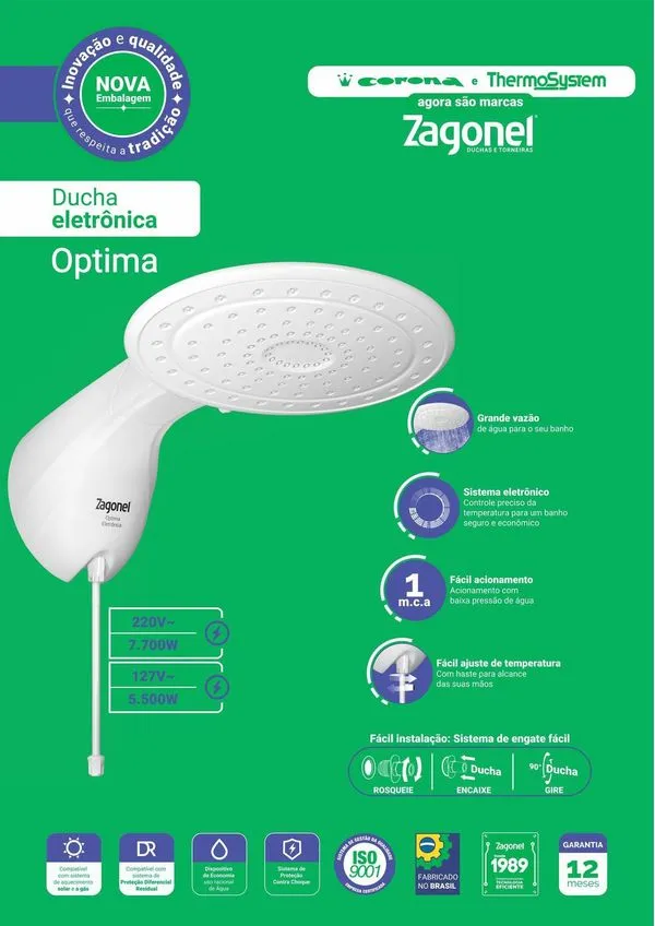 Chuveiro Eletrônico Zagonel Optima Branco 5500W 110V