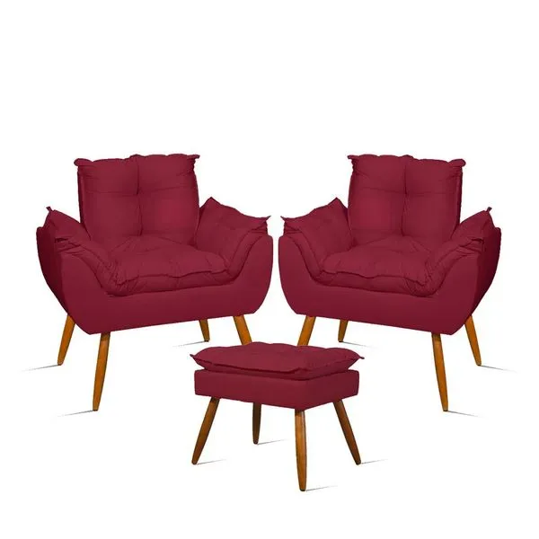 Kit Luxo 02 Poltronas Amamentação Suede + 1 Puff Pés Palito