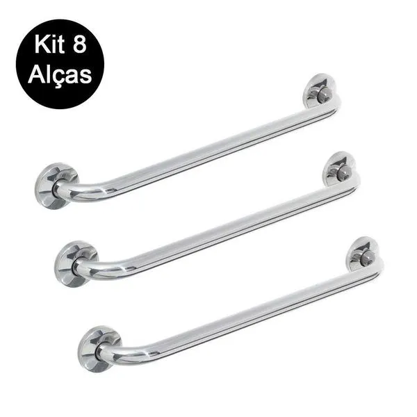 Kit 8 Alças Apoio Banheiro Idoso Inox Cadeirante