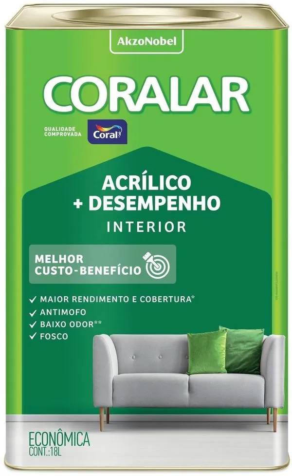 Tinta Acrílica Coralar Amarelo Canário Fosco 18L