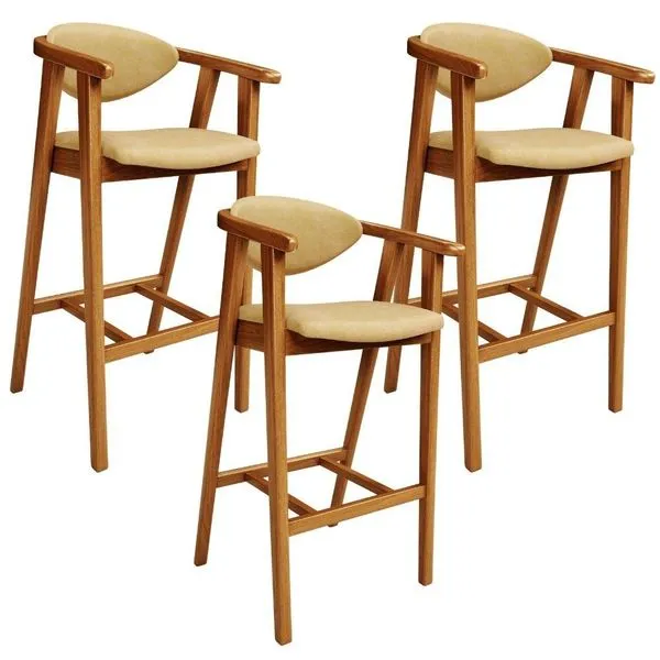 Kit 3 Banquetas Alta Para Cozinha Bancada Bar Sala de Jantar Fixa Cecília L02 Couríssimo Casco Fendi - Lyam Decor