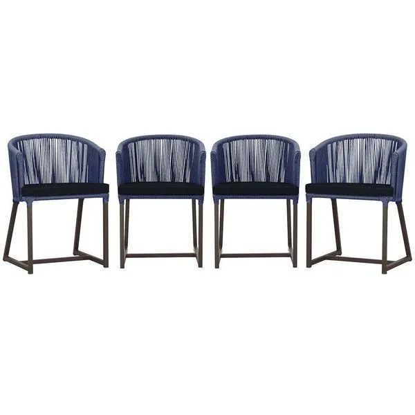 4 Cadeiras De Jantar Noronha Marrom Corda Náutica E12 Trama Azul