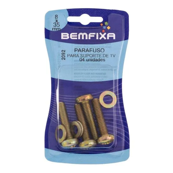 Parafuso Para Suporte de Smart TV Bemfixa M8 35mm Cartela com 4 Unidades
