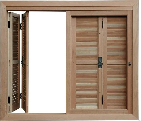 Janela de Madeira Cedrinho Rajado Pantográfica BH 125 150x120x12x2,2cm Vidro Liso