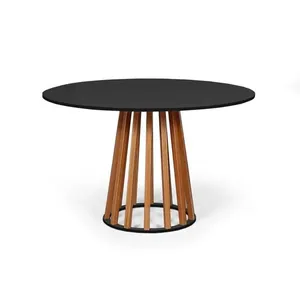 Mesa De Jantar Redonda 4 Lugares 90cm Em Mdf E Madeira Maciça Tália Preta - Straub Web