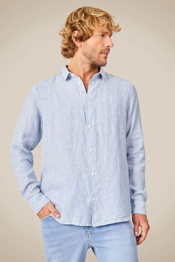 Camisa Linho Listras Classicas Azul Royal - G