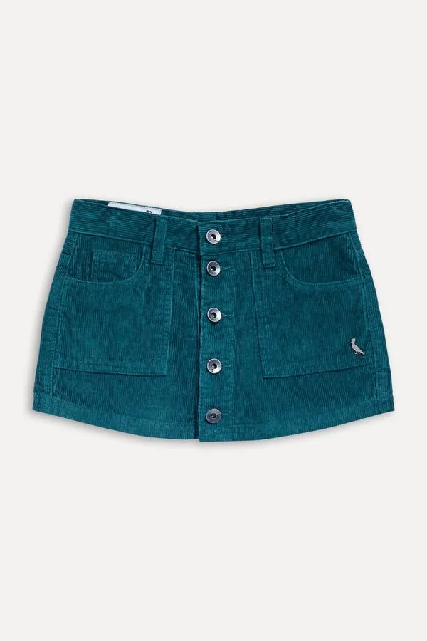 Short Saia Menina Veludo Cotele Verde Esmeralda - 04
