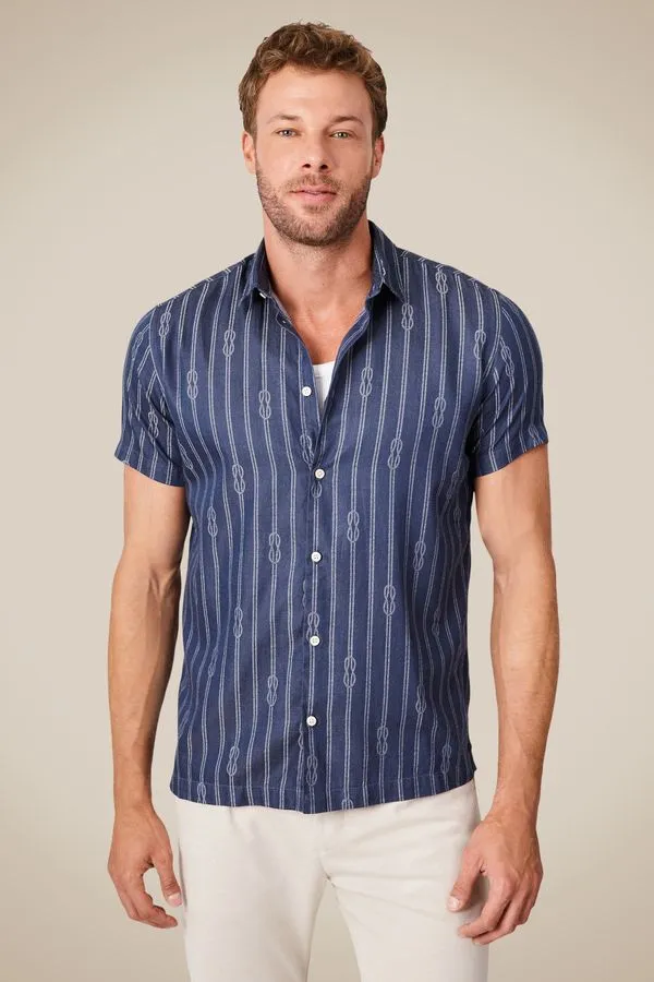 Camisa Manga Curta Jacquard Nos Marinho - M