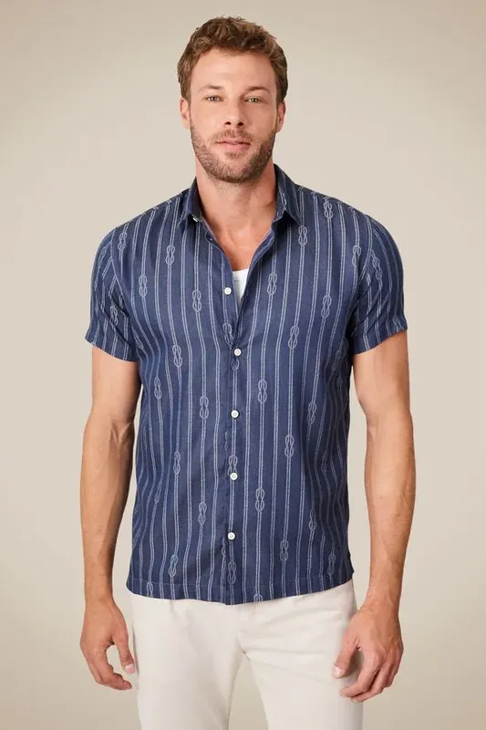 Camisa Manga Curta Jacquard Nos Marinho - M
