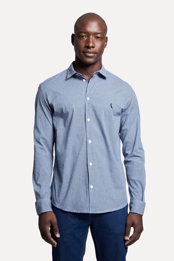 Camisa Ml Enxuto Vichy Office Azul Jeans - G