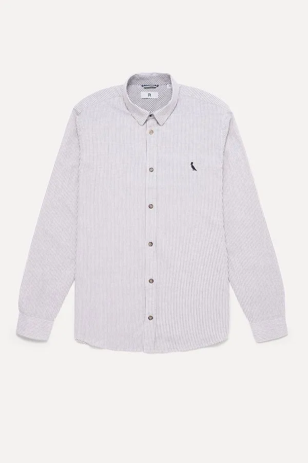 Camisa Ml Linho Listra Navy Off White - Gg
