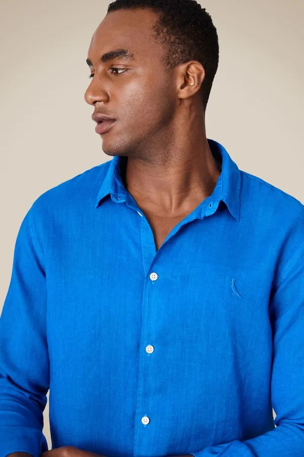 Camisa Ml Linho Tinturado Azul Royal - Gg