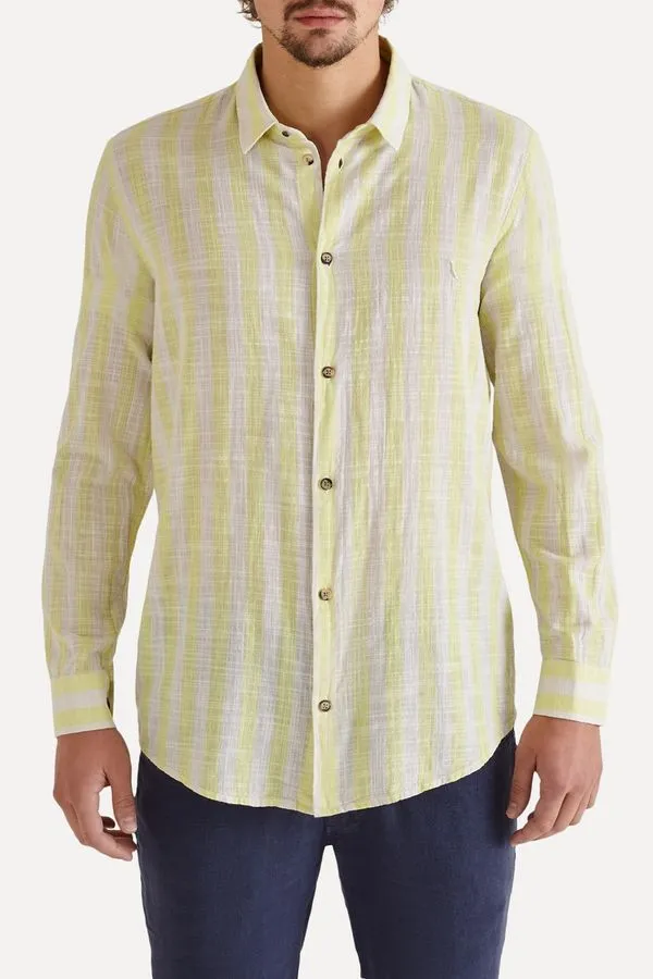 Camisa Listrada Contraste Verde Lima - G