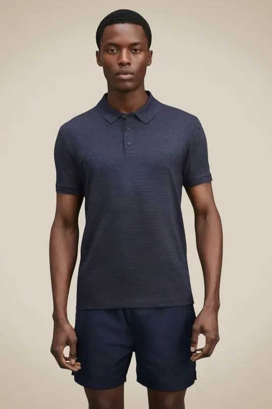 Polo Slim Listra Modal Marinho - P