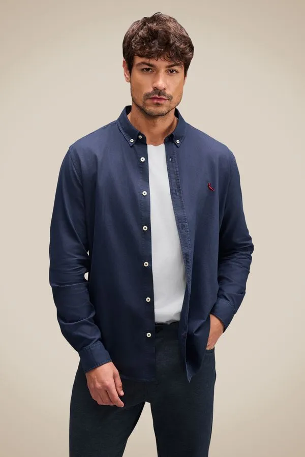 Camisa Ml Chino Tinturada Marinho - Gg