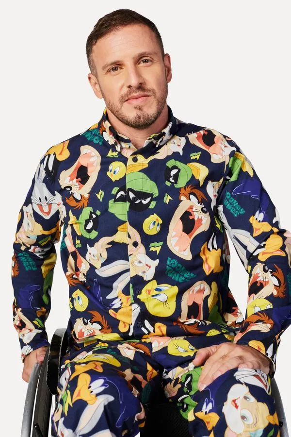 Camisa Oxford Adapt Estamp Looney Tunes Marinho - Gg