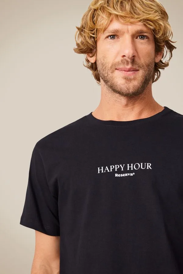 Camiseta Slim Estampada Happy Hour Preto - Ggg