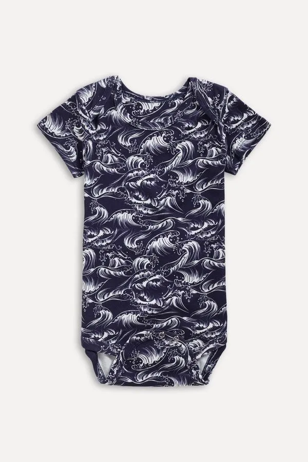Macaquinho Body Bb Fullprint Ondas Marinho - M